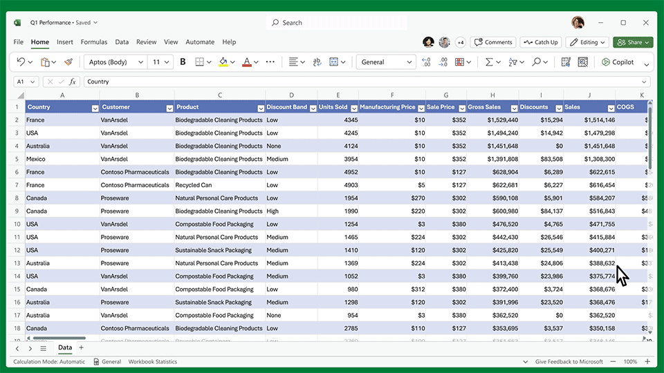 A preview of Microsoft Copilot in Excel shared by Microsoft