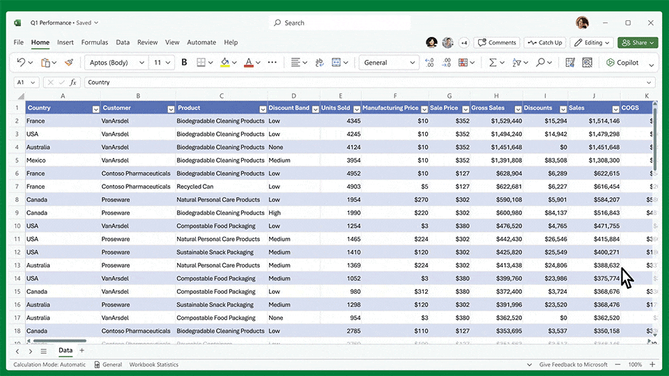 A view of Microsoft Copilot in Excel with an AI chat window on the screen