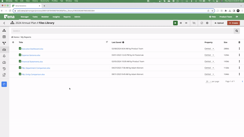 Animated GIF showing how to enroll a Vena-enabled Excel file into Vena for PowerPoint