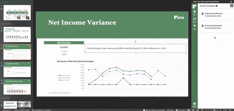 Animated GIF showing how to refresh a PowerPoint presentation to show updated data