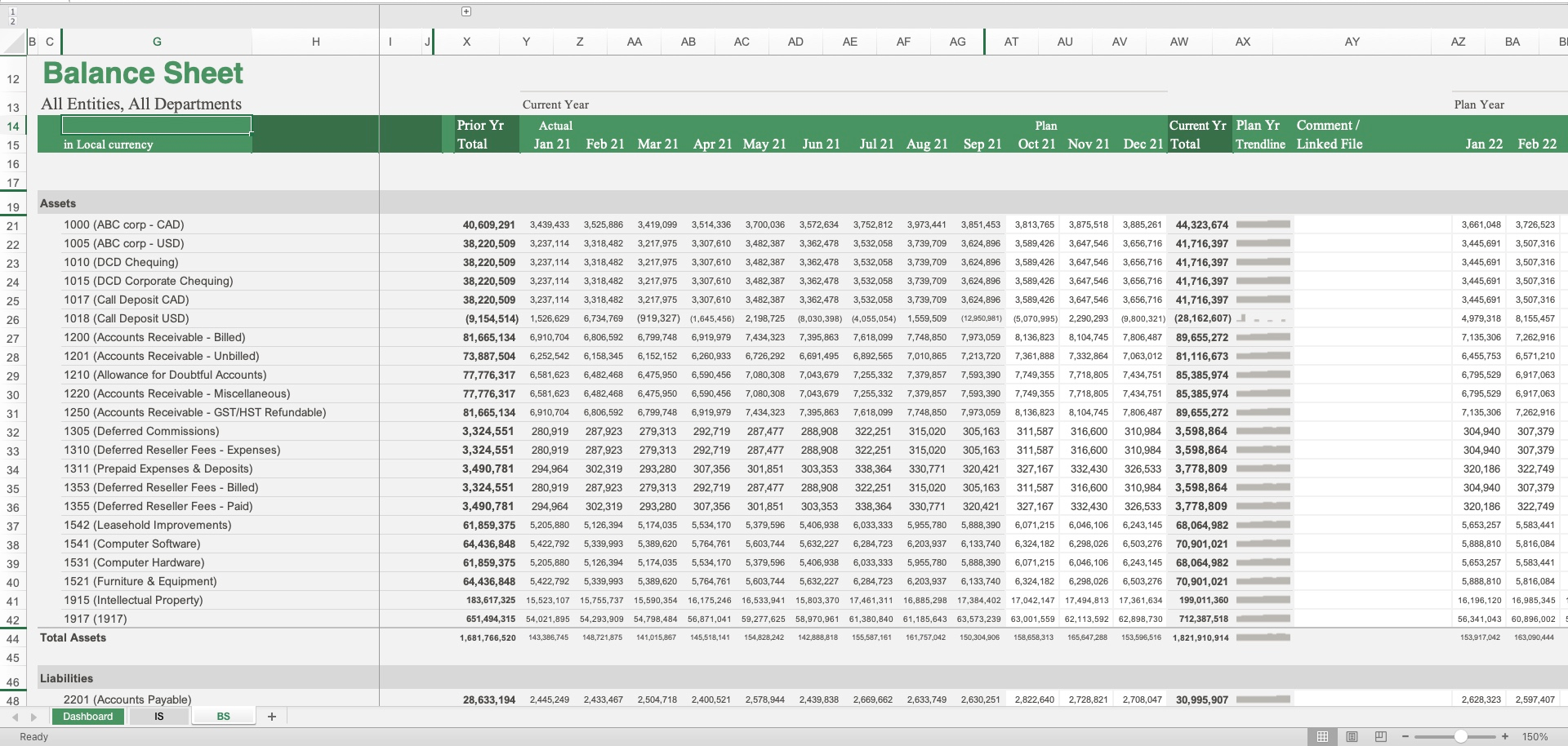 Screenshot of Vena's balance sheet template
