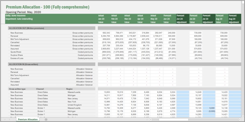 Screenshot of Vena's Premium Allocation template