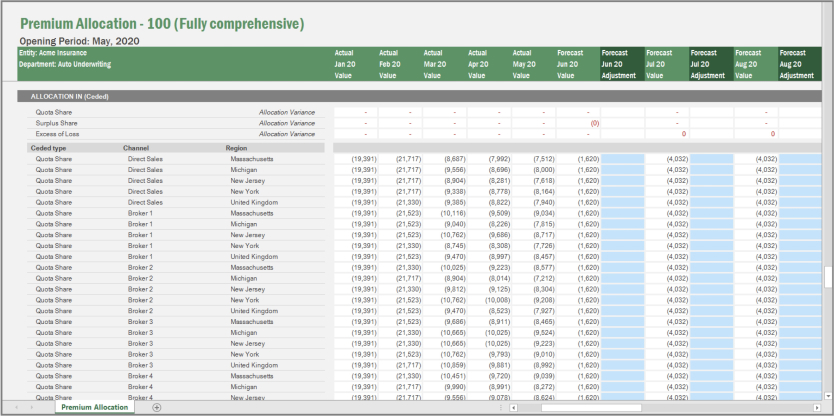 Screenshot of Vena's Premium Allocation template