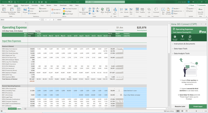 Screenshot of Vena's Operating Expense template