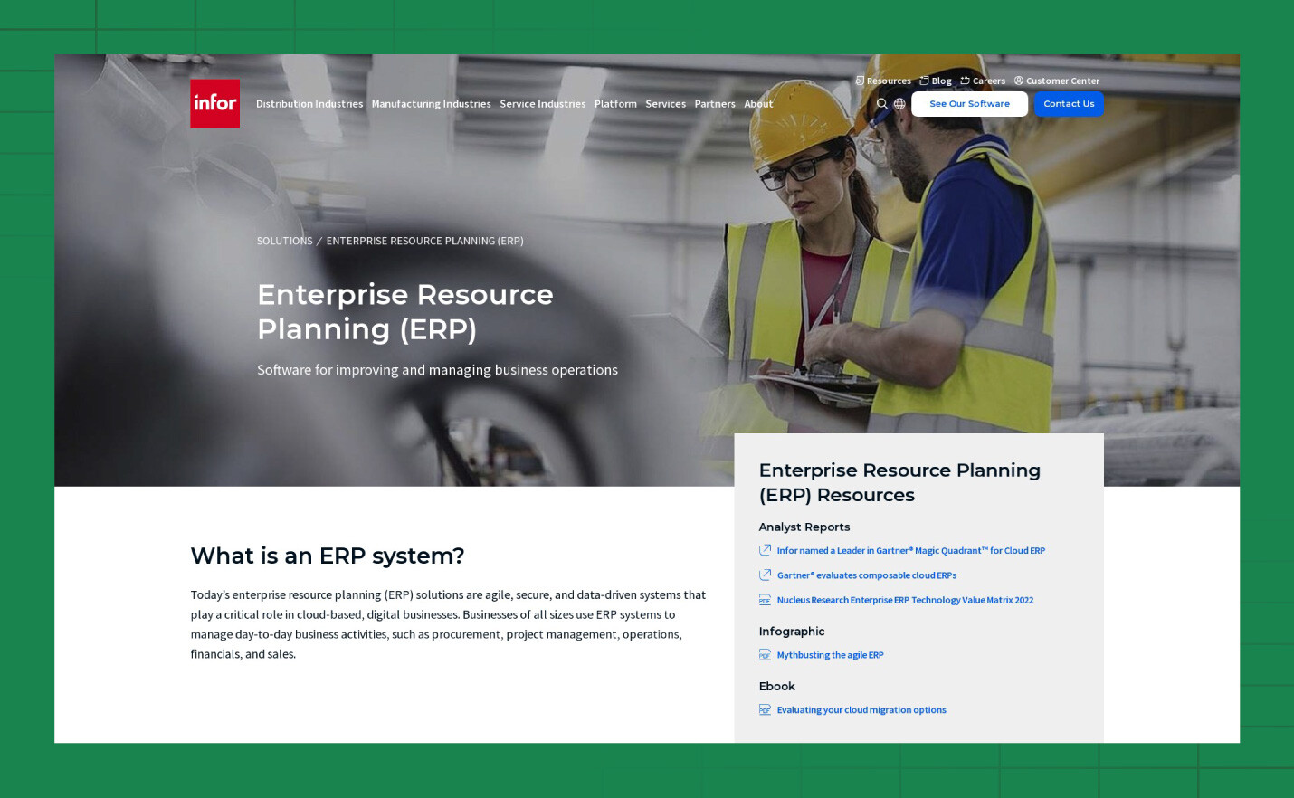 A preview of the Infor website