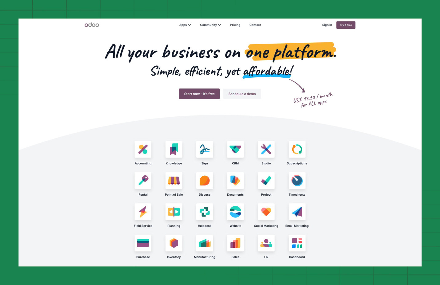 A preview of the Odoo website
