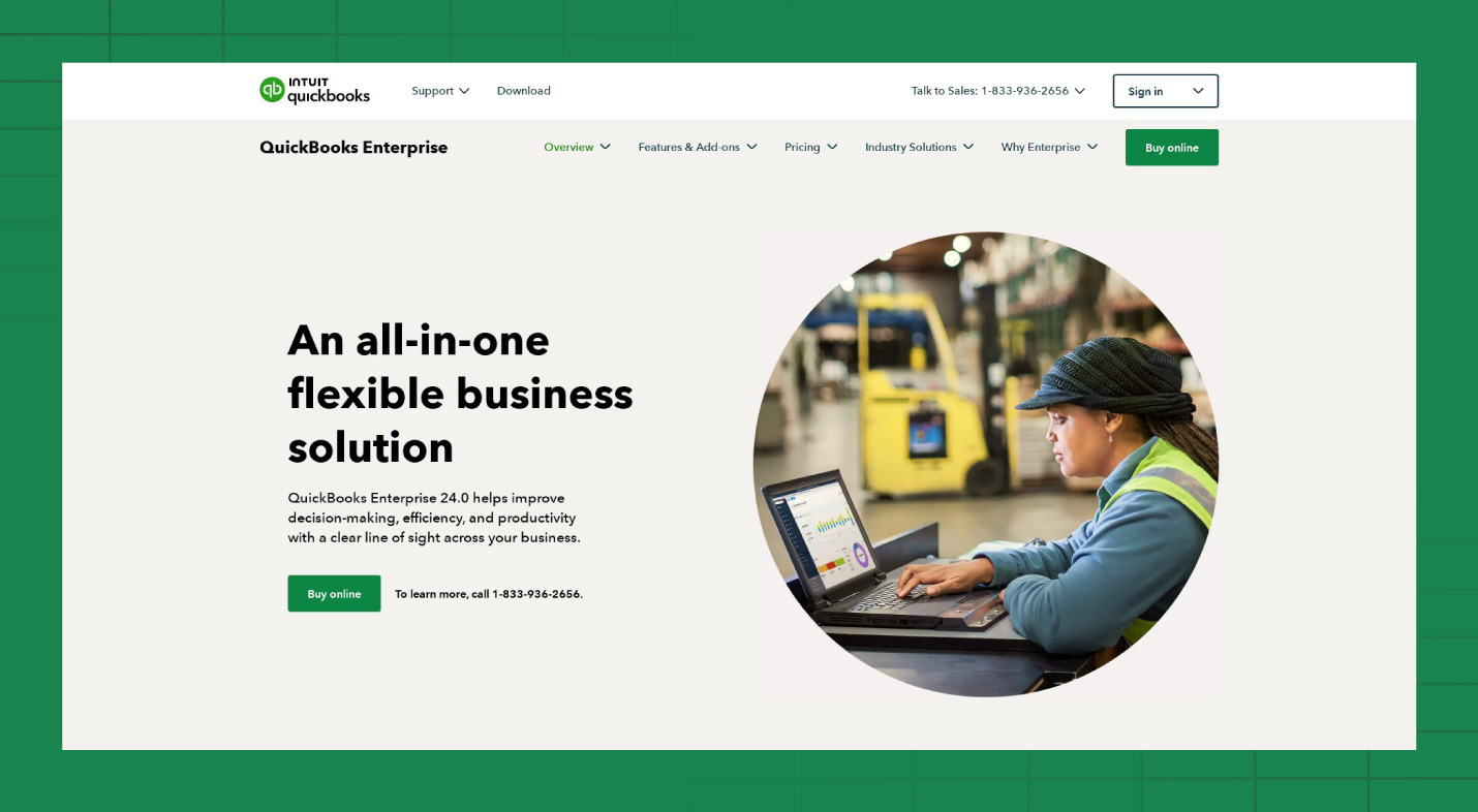 A preview of the Quickbooks Enterprise website