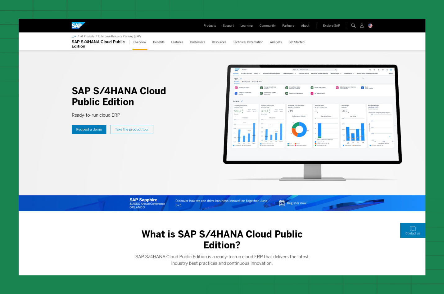 A preview of the SAP S/4HANA website