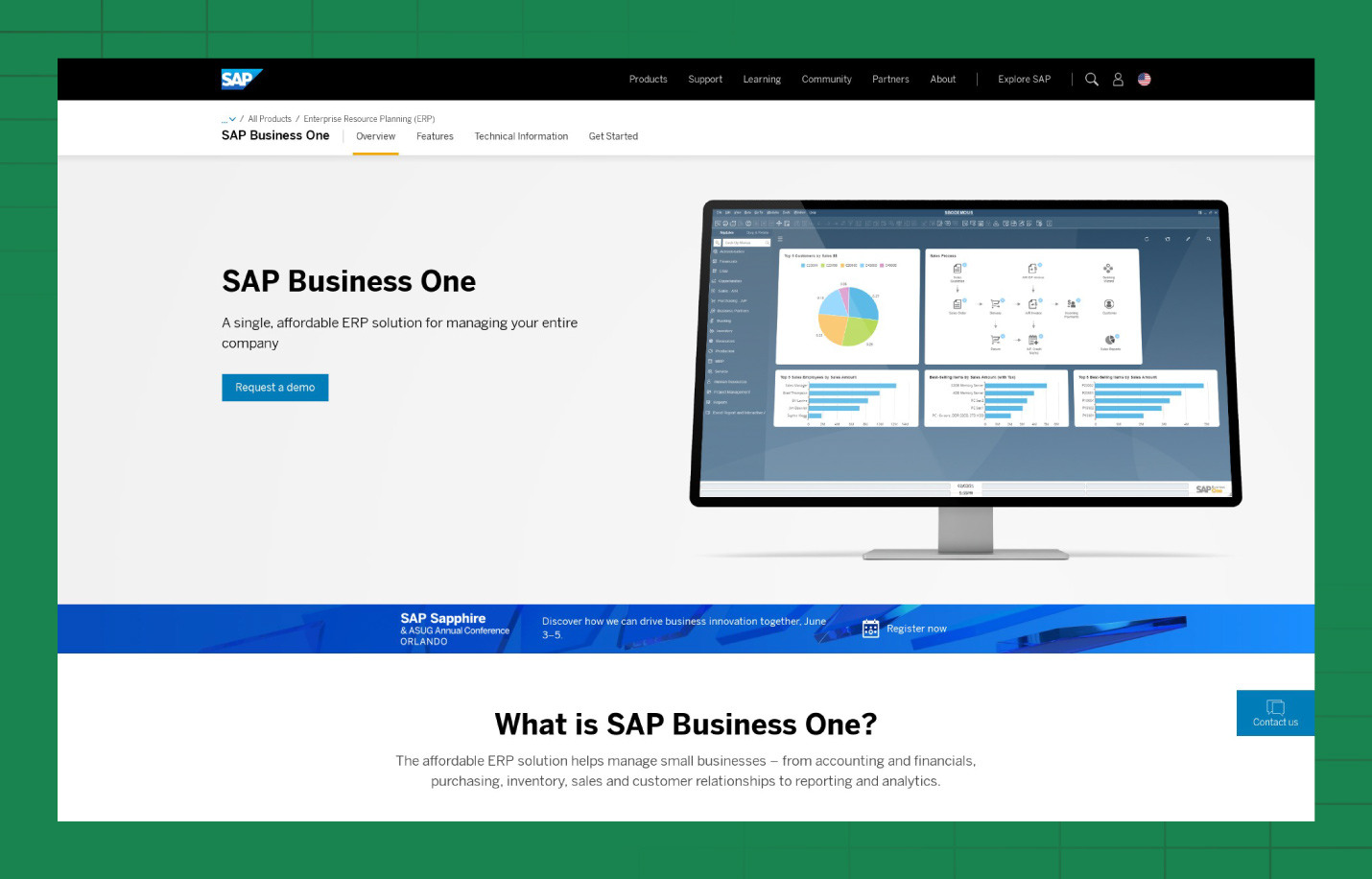 A preview of the SAP Business One website