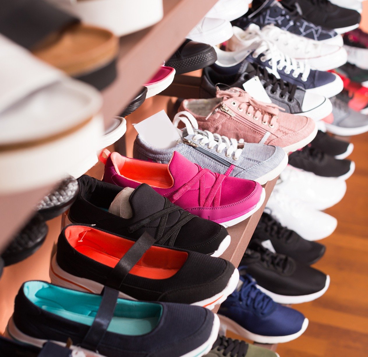 Shoes on display in a retail store