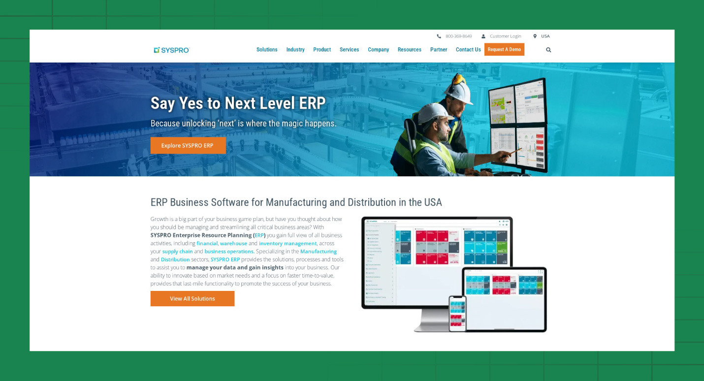 A preview of the SYSPRO website