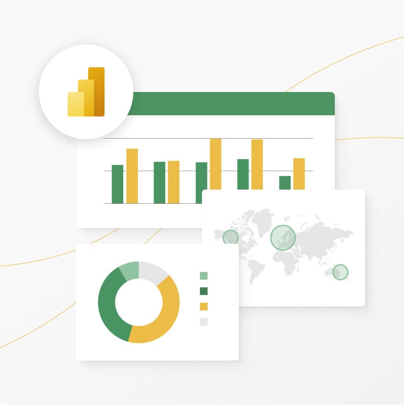 An illustration showing three types of Power BI data visualizations