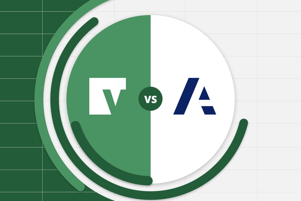 Vena vs Anaplan logo, placed in the middle of a financial chart with Excel grid in the background.