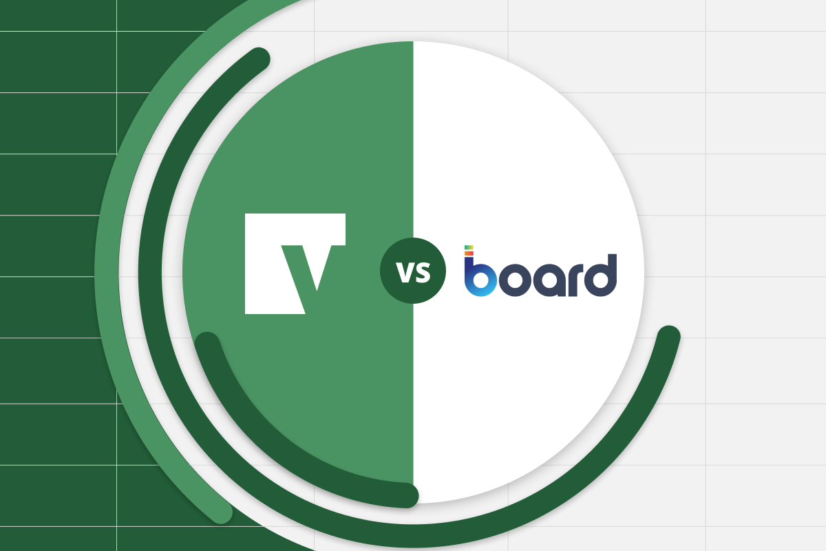 Vena vs Board logo, placed in the middle of a financial chart with Excel grid in the background.