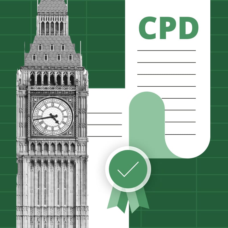 An illustration of Big Ben with a certificate with the letters 