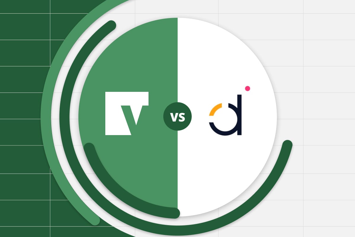 Vena vs Datarails logo, placed in the middle of a financial chart with Excel grid in the background.