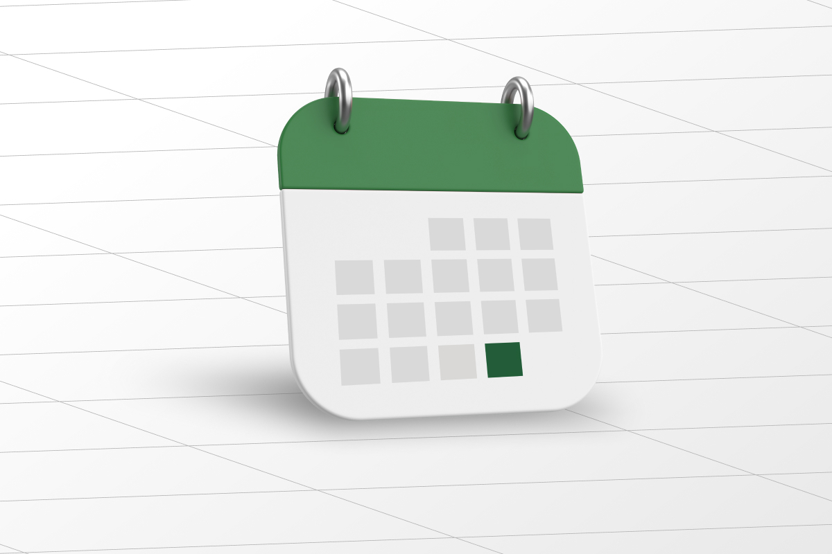 3D-rendered calendar with highlighted month-end dates, symbolizing financial close process.