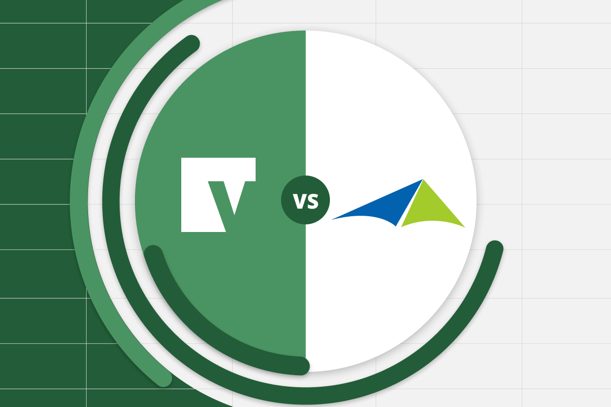 Vena vs Solver logo, placed in the middle of a financial chart with Excel grid in the background.