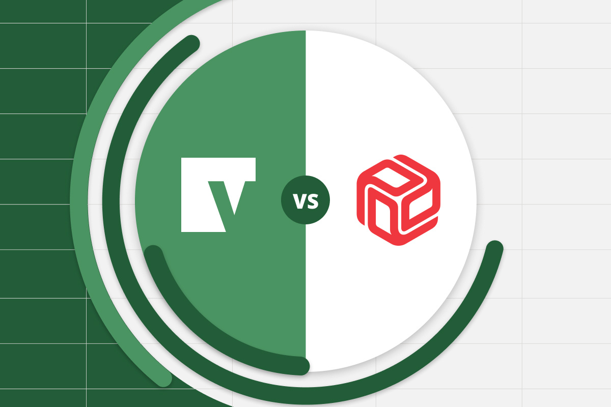 Vena vs Prophix logo, placed in the middle of a financial chart with Excel grid in the background.