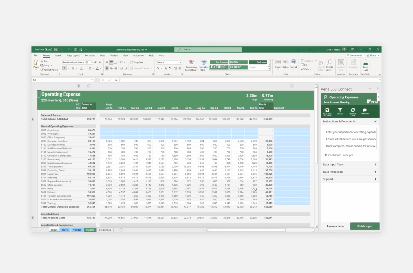 An screenshot of operating expenses in Vena