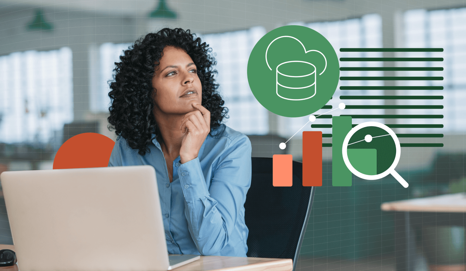 Woman in finance working on her laptop thinking about moving data to the cloud