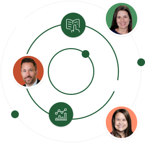 An illustration featuring the headshots of three people