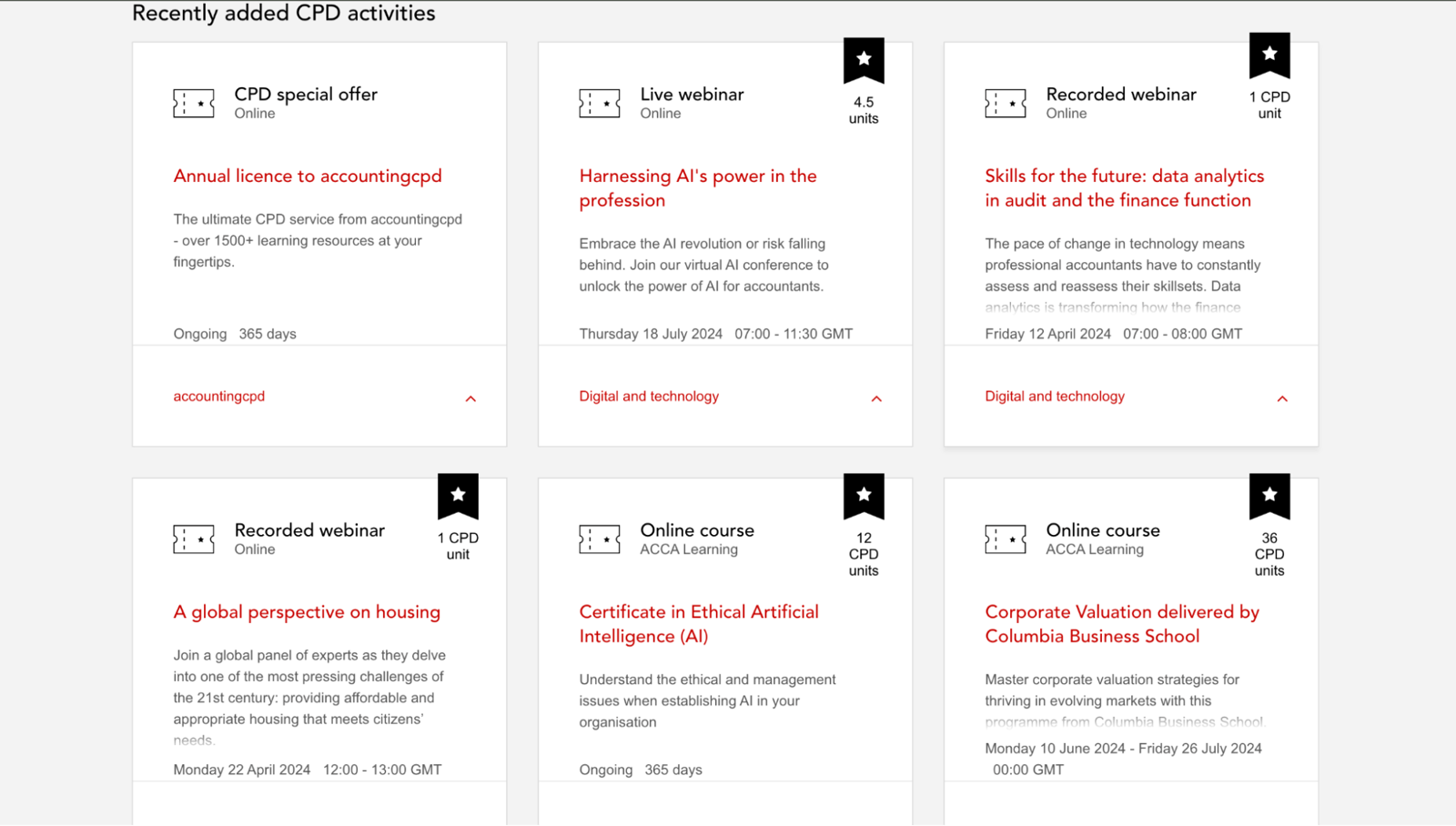 A preview of the courses available on ACCA