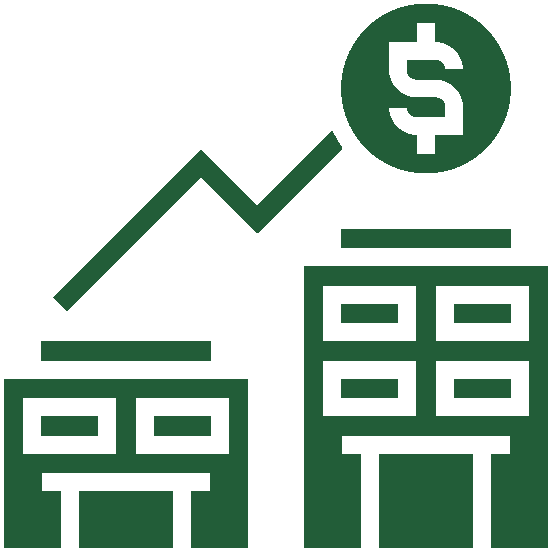 An icon of two buildings