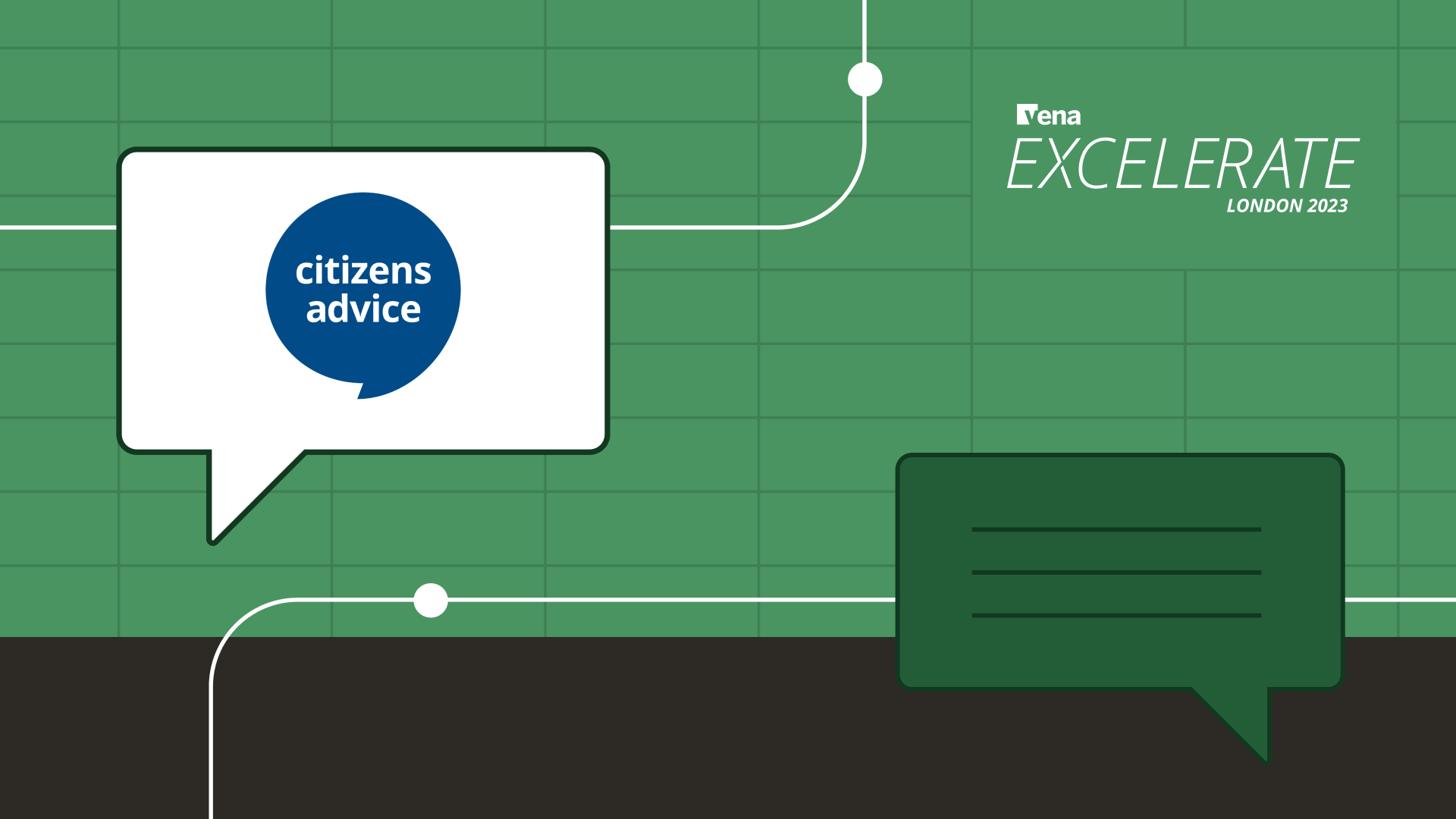 Two speech bubbles, one with the Citizens Advice logo, on a green background.