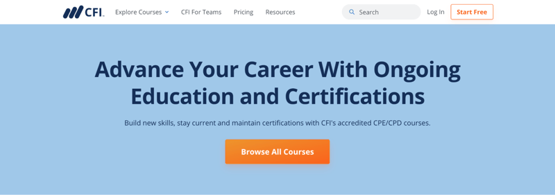 A preview of the CFI website promoting its course catalogue