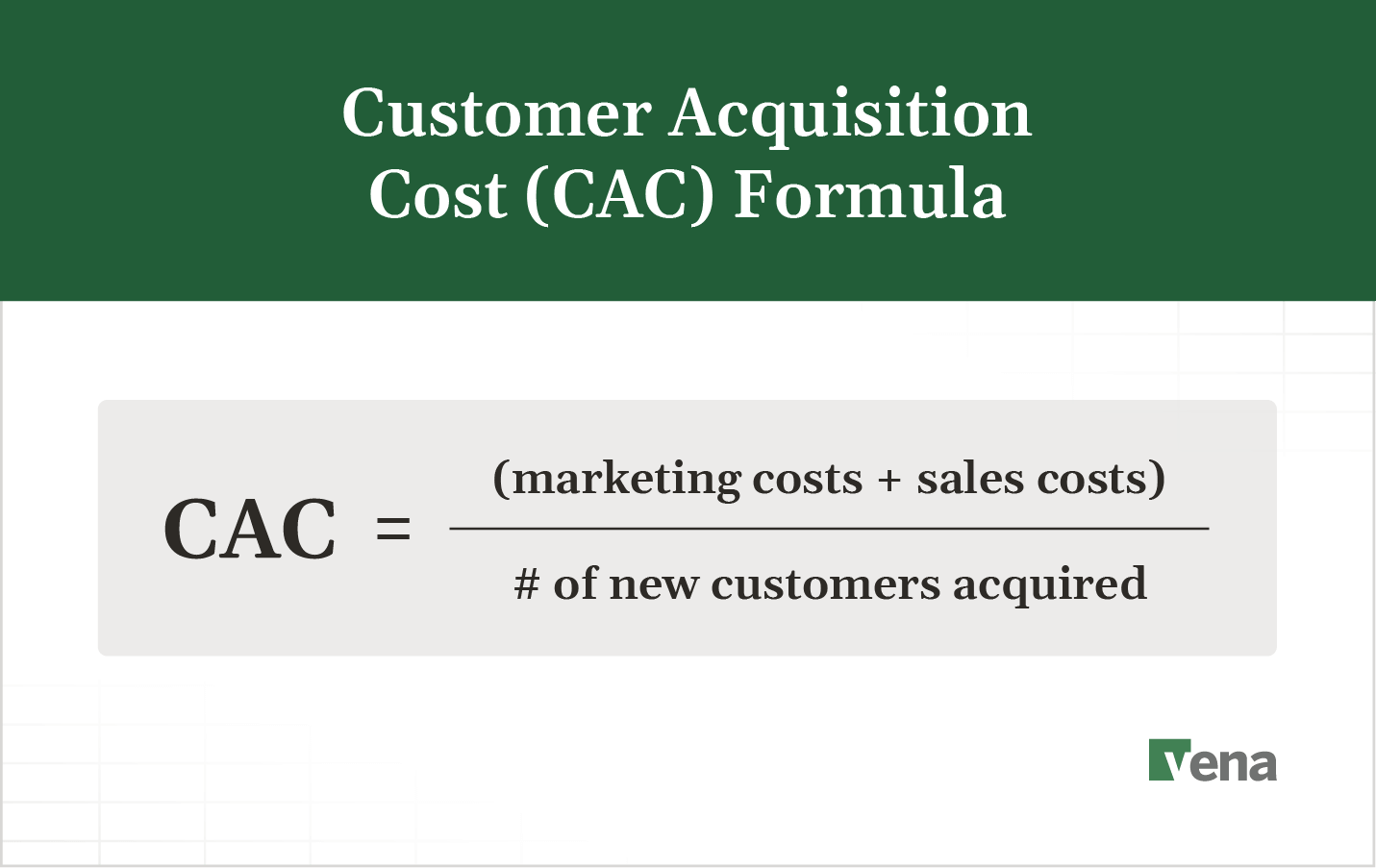 Customer Acquisition Cost = (Marketing Costs + Sales Costs) ÷ Number of New Customers Acquired