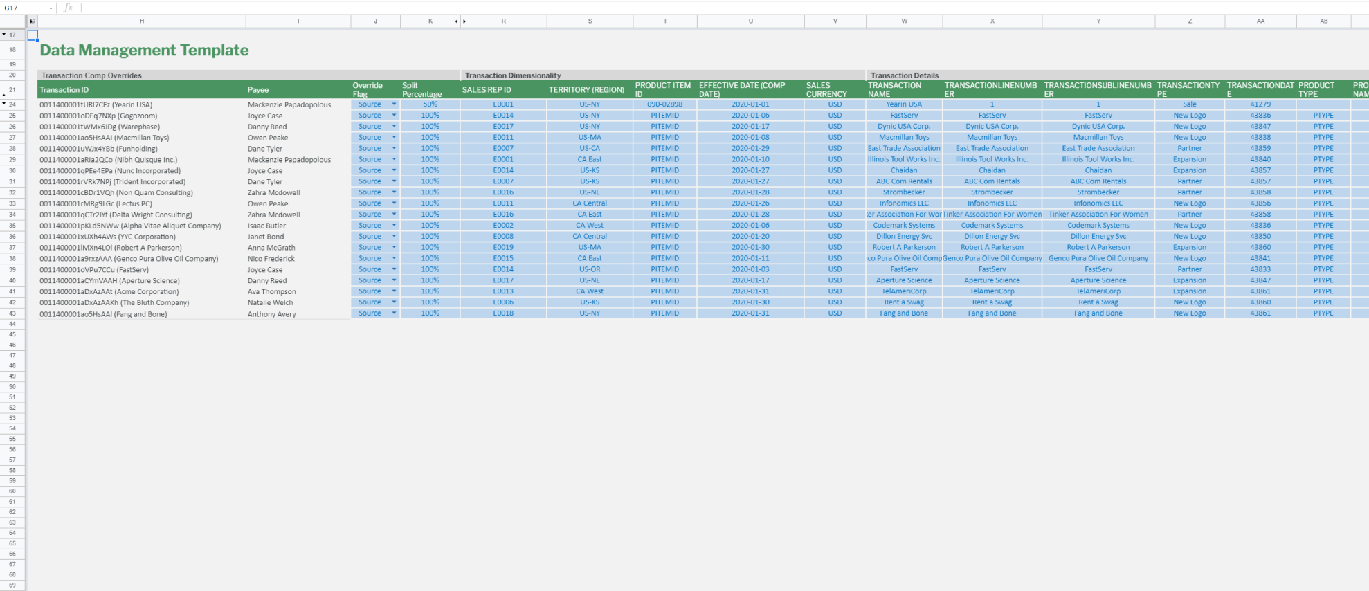 Screenshot of Vena's Data Management Template