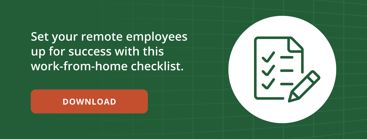 A green banner that reads: "Set your remote employees up for success with this work-from-home checklist," with a red "Download" button