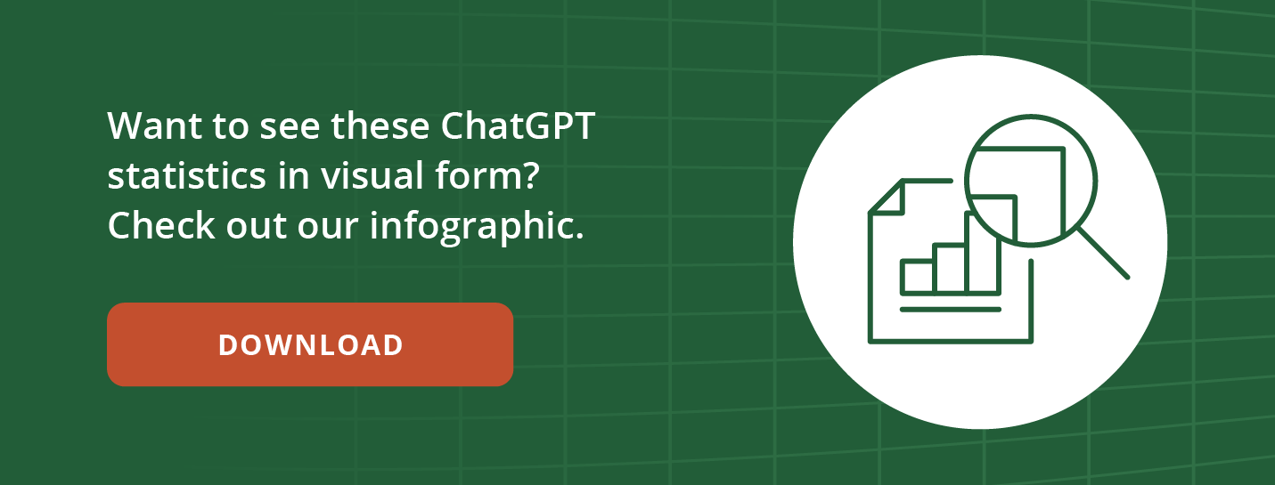 A graphic that prompts readers to download the ChatGPT statistics infographic. 