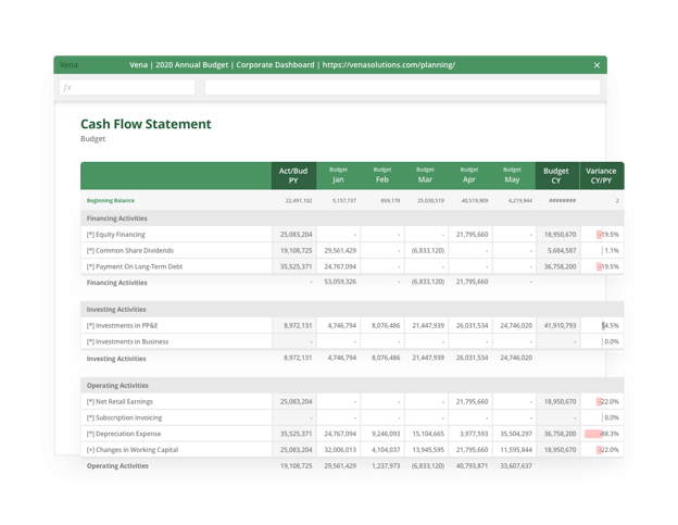 Vena cash flow statement