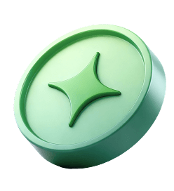 Green round token with a raised four-point star emblem on a light green face.