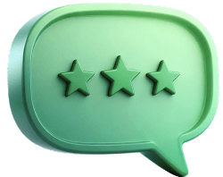 Green chat bubble with three stars inside