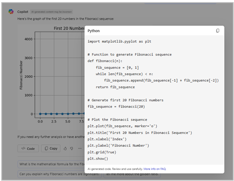 A view of Python code being generated with the help of Microsoft Copilot