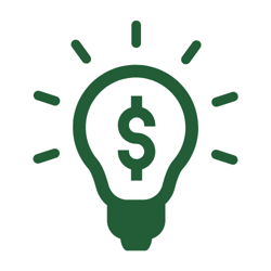 Icon of a dollar sign on a lightbulb