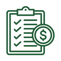 Icon of checklist and dollar symbol on a clipboard