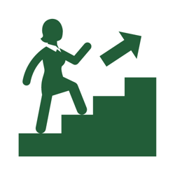 Icon of a person walking up stairs