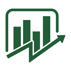 Icon of bar graph and upward arrow