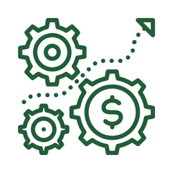 Icon of a dollar sign on gears