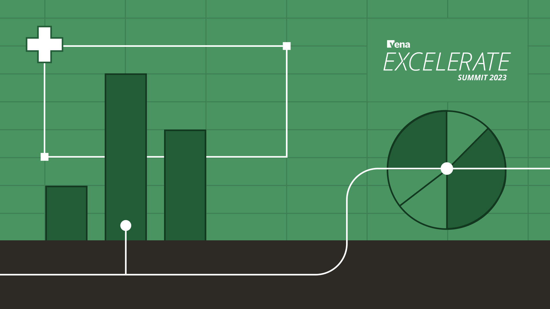 A bar graph and pie chart on a green background, with the Vena Excelerate Summit 2023 logo