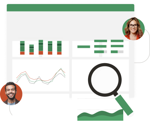 Illustration of a document with graphs and charts