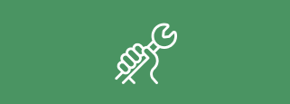 Icon of a hand holding a wrench on a green background