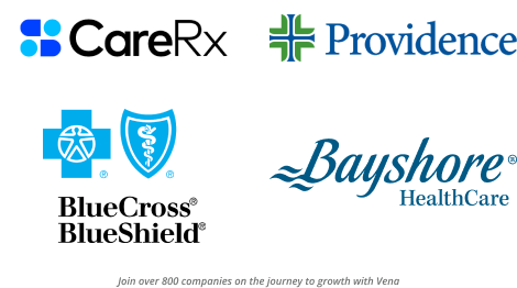 Logos for CareRX, Providence, BlueCross BlueShield and Bayshore Hea