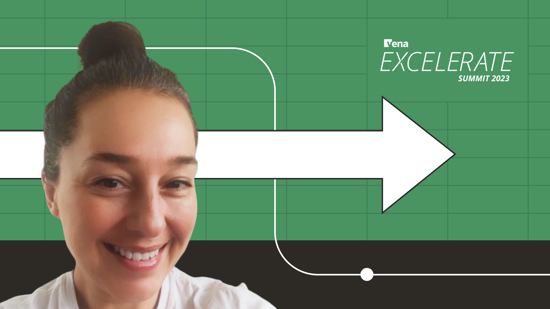 A picture of Paula Batras (Senior Customer Marketing Manager, Vena) on a green background. 