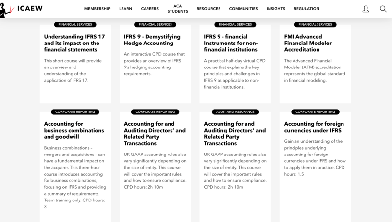 A preview of the courses available through ICAEW