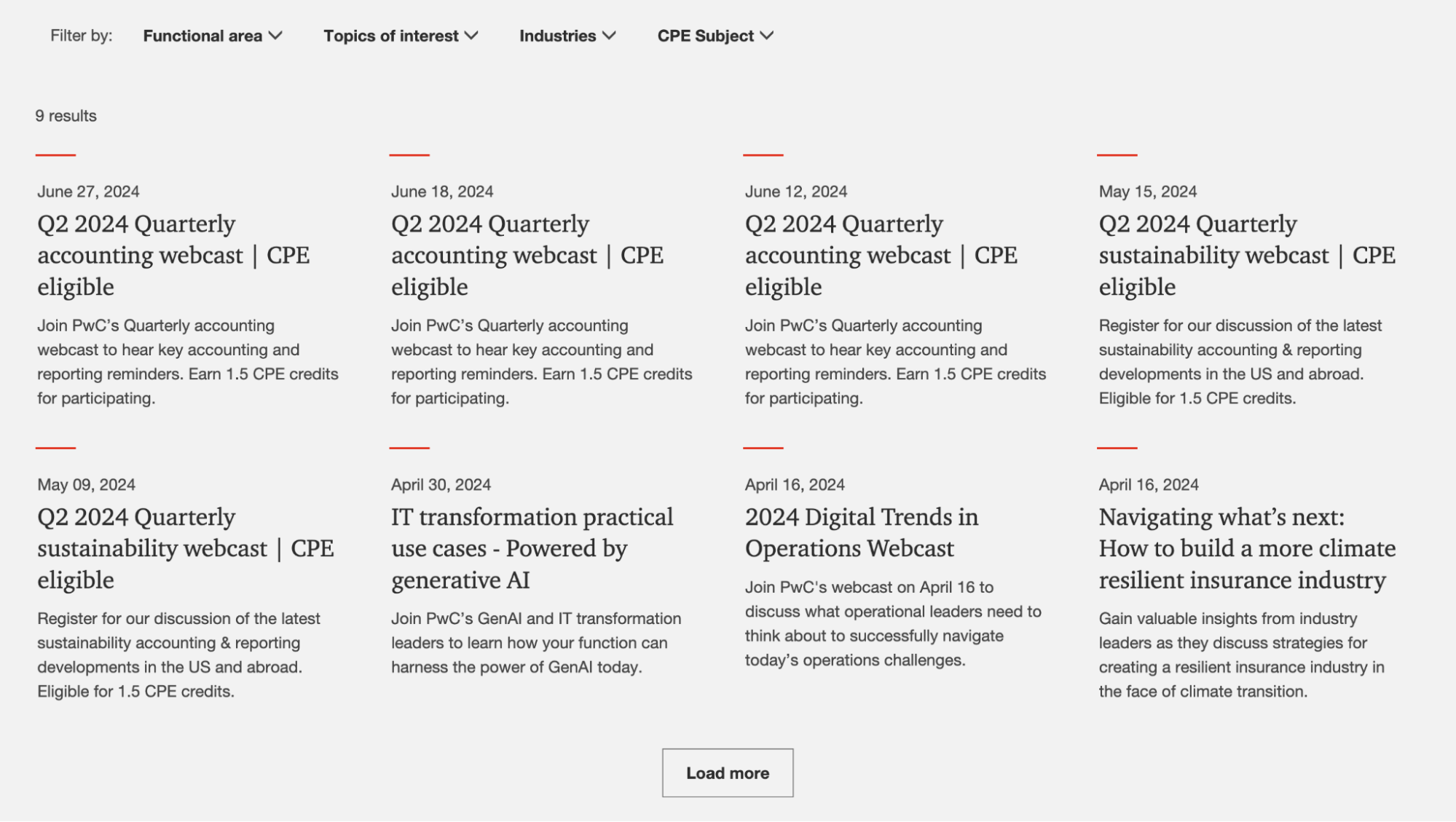 A preview of the webcasts available on the PwC website